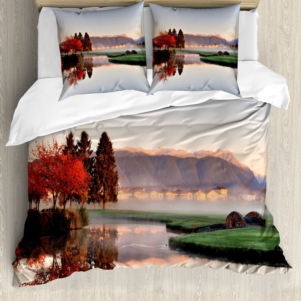 ABAKUHAUS Fallen Bettbezug, Idylle Blick auf die Landschaft, Milbensicher Allergiker geeignet mit Kissenbezügen, 155 cm x 220 cm - 80 x 80 cm, Meh...