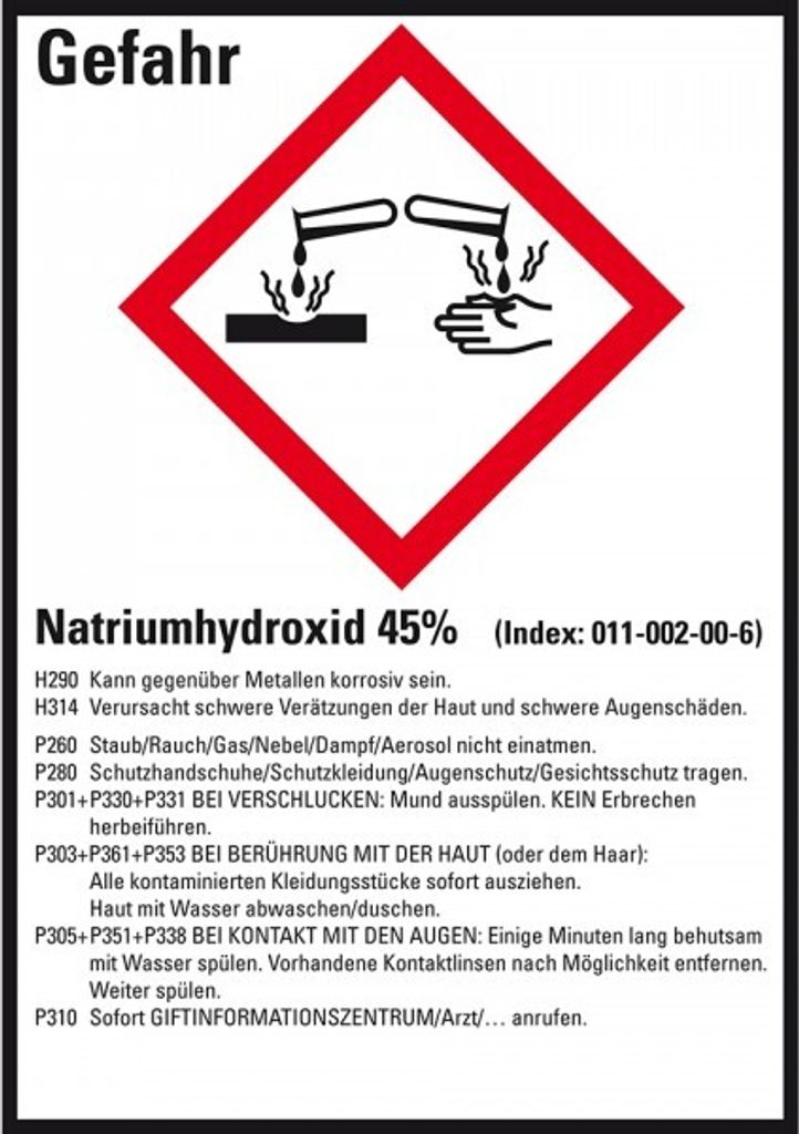 Dreifke Aufkleber I GHS-Etikett Natriumhydroxid 45%, GefStoffV/GHS/CLP, Foli...