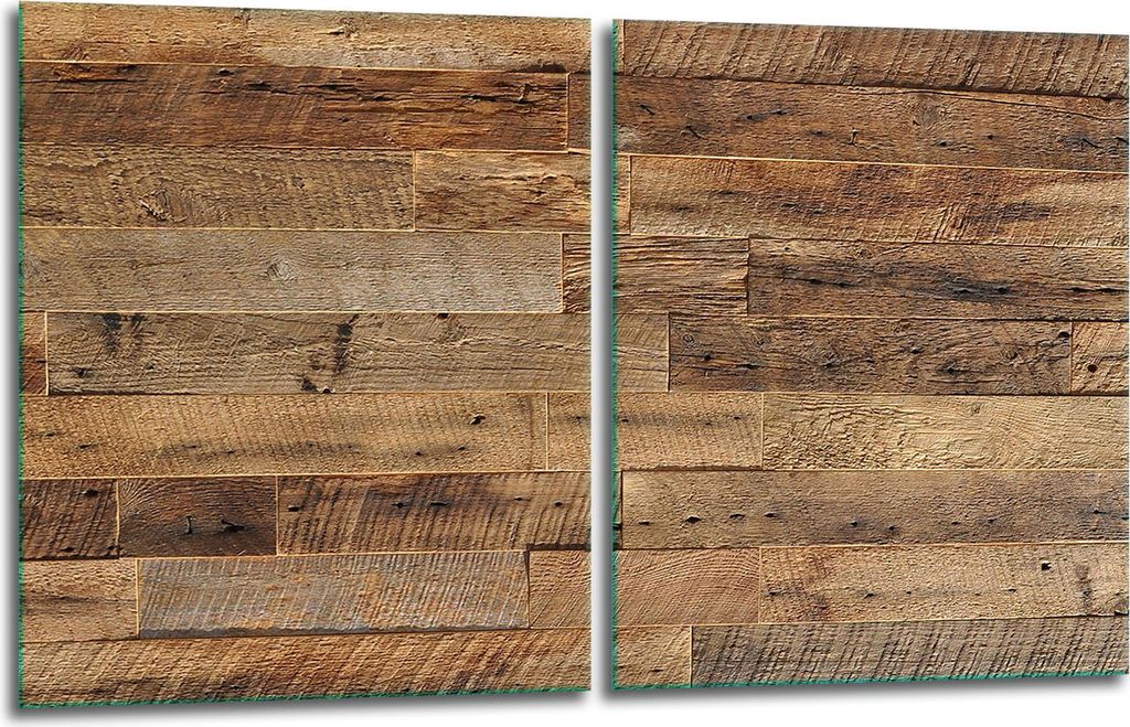 Herdabdeckplatten 2x40x52 Glaskeramikkochfeld 2-Teilig Glas Spritzschutz Holz