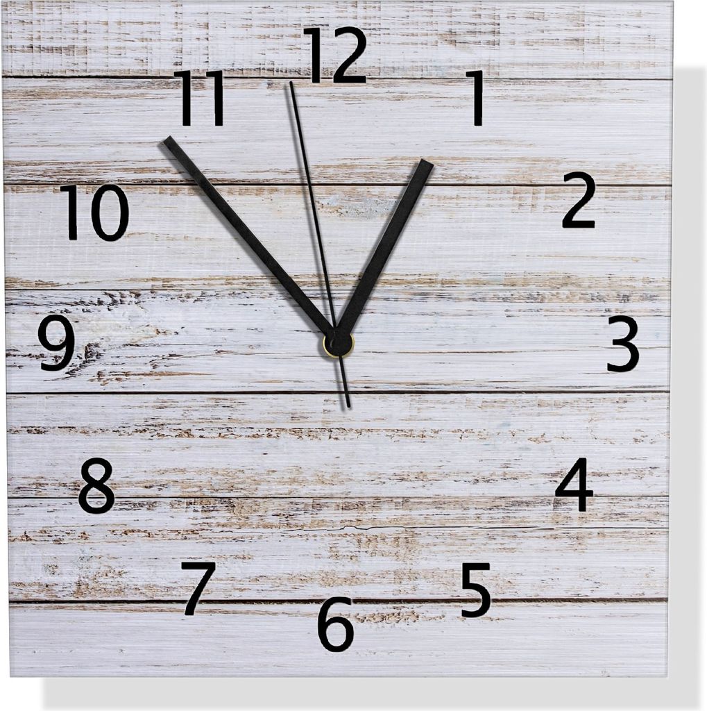 Wallario Design Wanduhr Helle Holzstruktur - Muster - Alter Dielenfußboden aus Aluverbund, Größe 30 x 30 cm