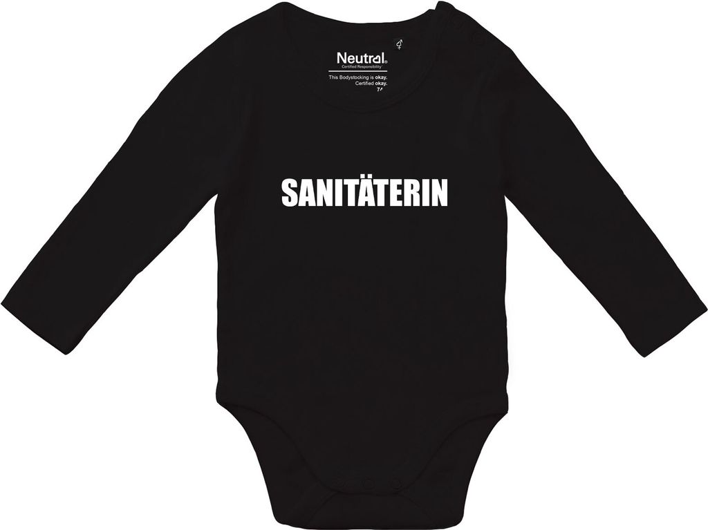 Huuraa Baby Body Sanitäterin Schriftzug 80 Black Baumwolle Fairtrade Langarmbody Geschenkidee