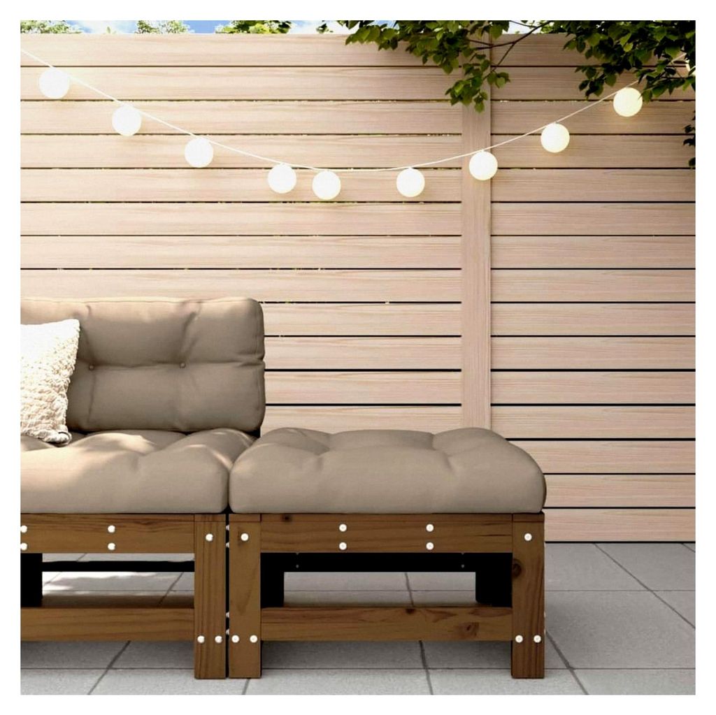 Gartenhocker mit Kissen in Honigbraun aus massivem Kiefernholz, 57,5 x 57,5 x 30 cm, robuster Hocker für Terrasse, Balkon und Garten, inklusive we...