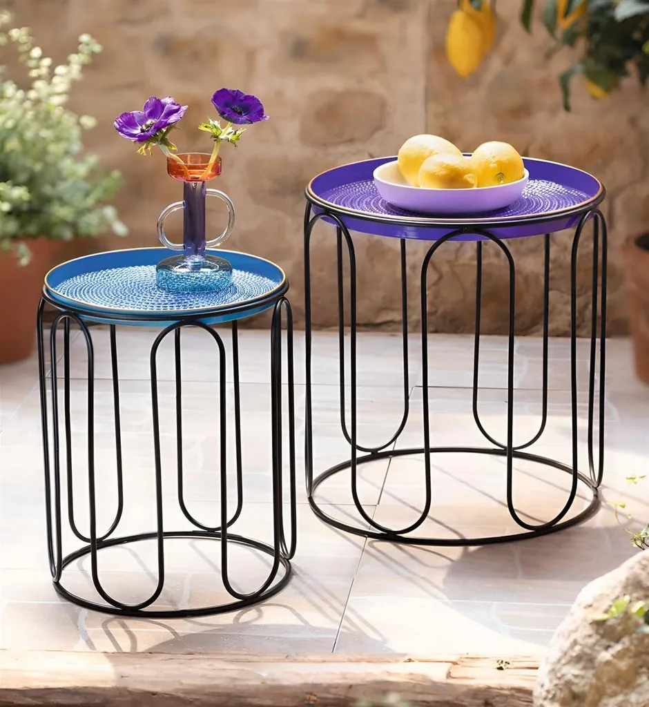 Table d'appoint Blue gain de place avec plateau amovible, lot de 2