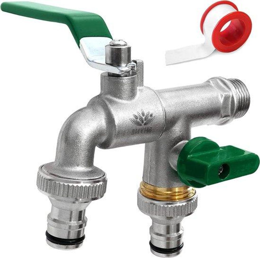 Doppel-Wasserhahn 3/4" Messing rostfrei für Garten