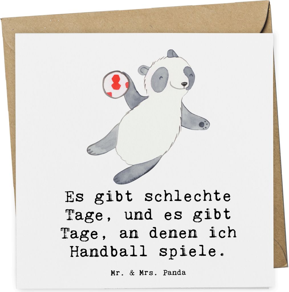 Mr. & Mrs. Panda doppelkarte Panda Handball spielen - Weiß - Geschenk, anlasskarte, Turnier, faltkarte, Klappkarte, Glückwunschkarte, Verein, Clu...