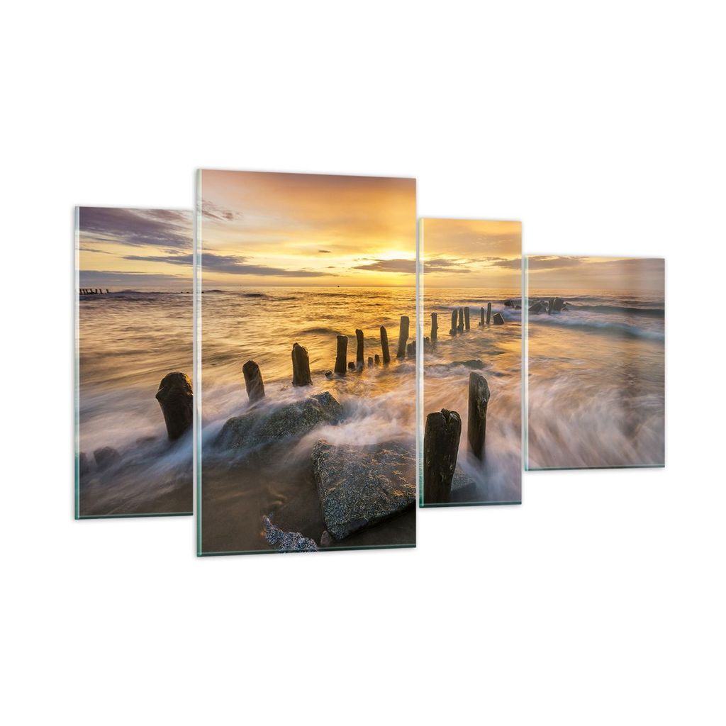 Bilder auf glas - baltisch meer Mole Landschaft - 120x70cm - Glasbilder - Wandbilder - Kunstdruck - zum Aufhängen bereit - Wanddekoration aus Glas...