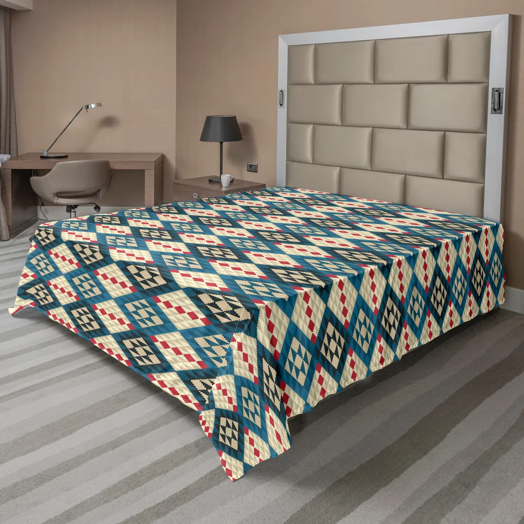 Drap de lit ethnique ABAKUHAUS motif mosaïque tribal crème corail 260x228