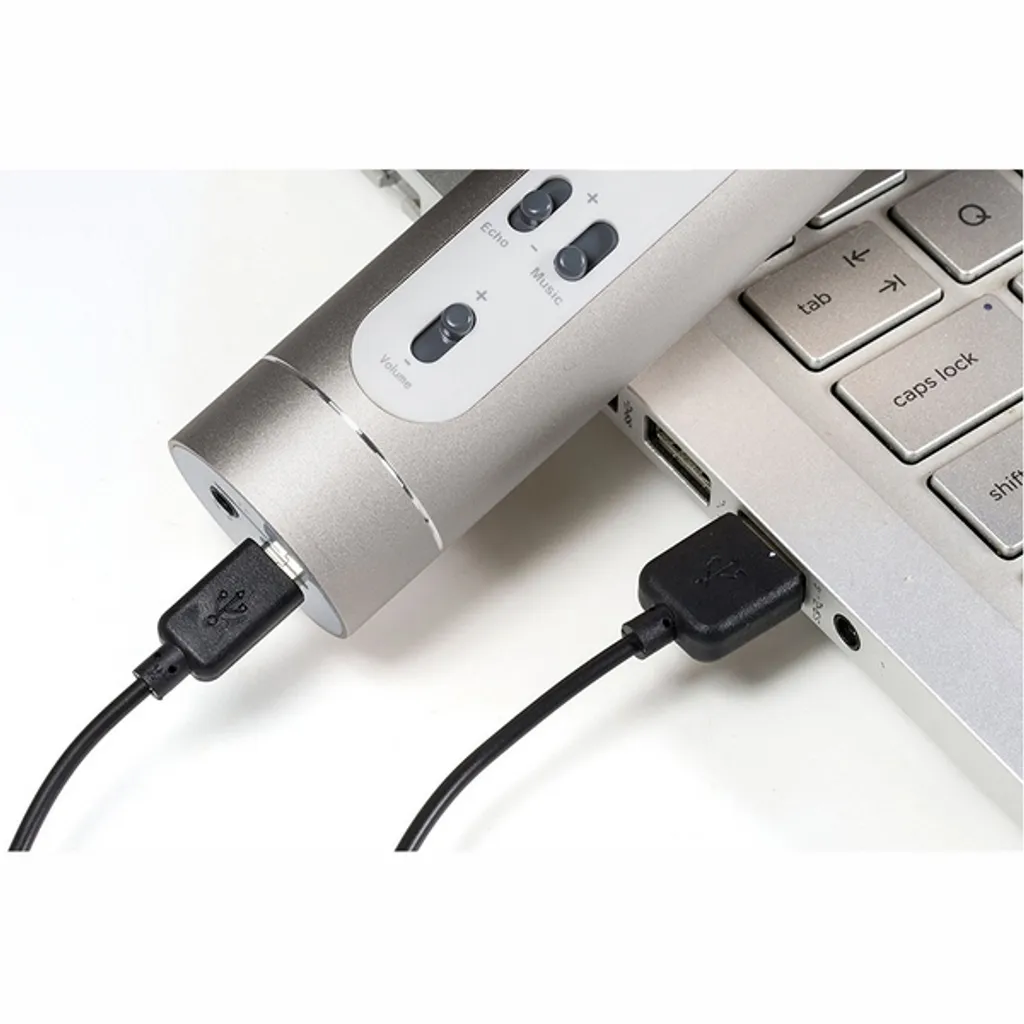Microphone Karaoké Bluetooth Argenté avec Câble USB et Port Pile - 4
