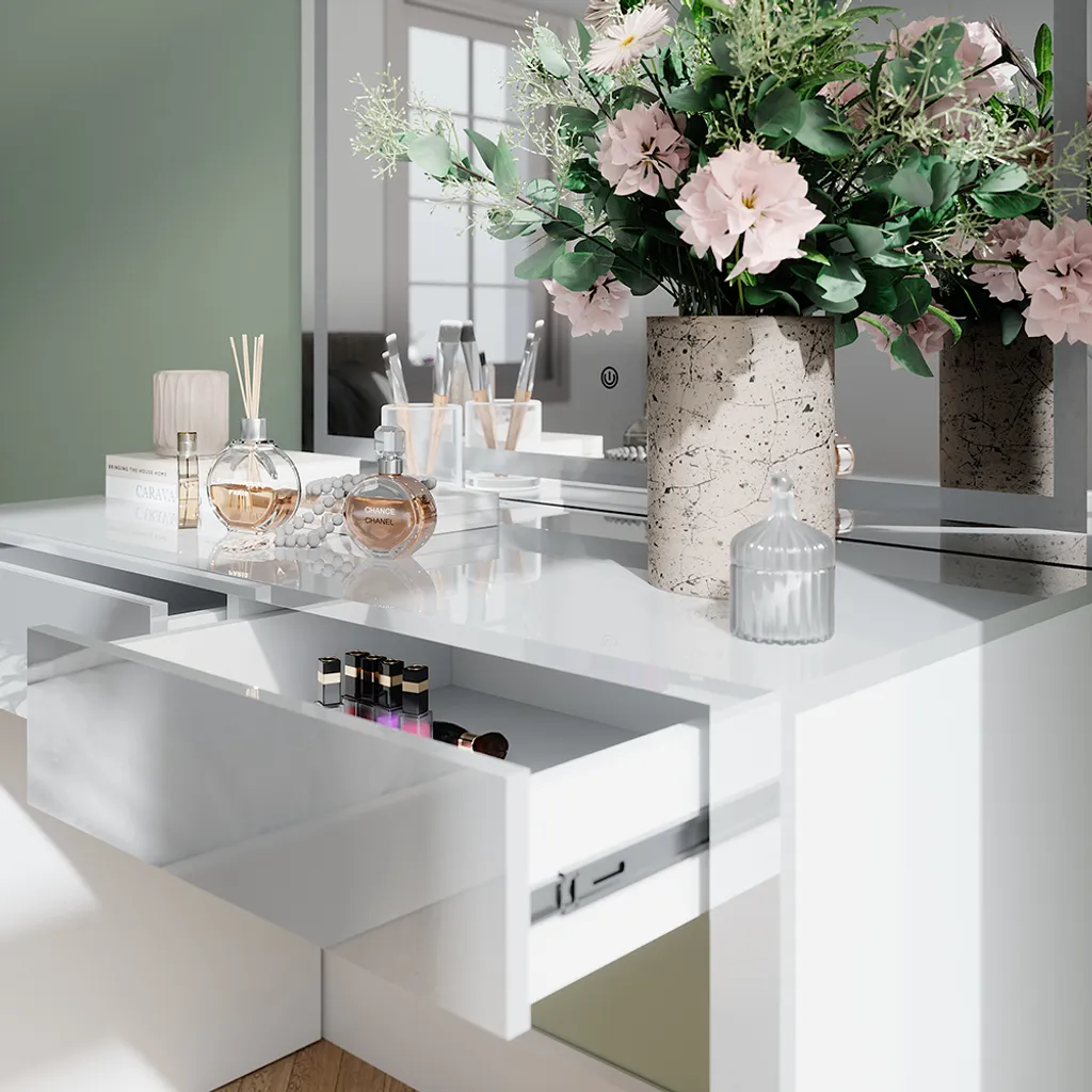 Coiffeuse avec Miroir LED Lumineux Vicco Annabelle Blanc Haute Brillance - 6