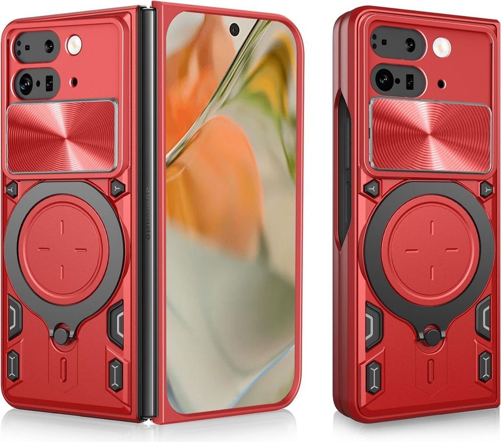 Für Google Pixel 9 Pro Fold CD Textur Sliding Kamera TPU / PC Schutz Hülle Ring Halterung Rot