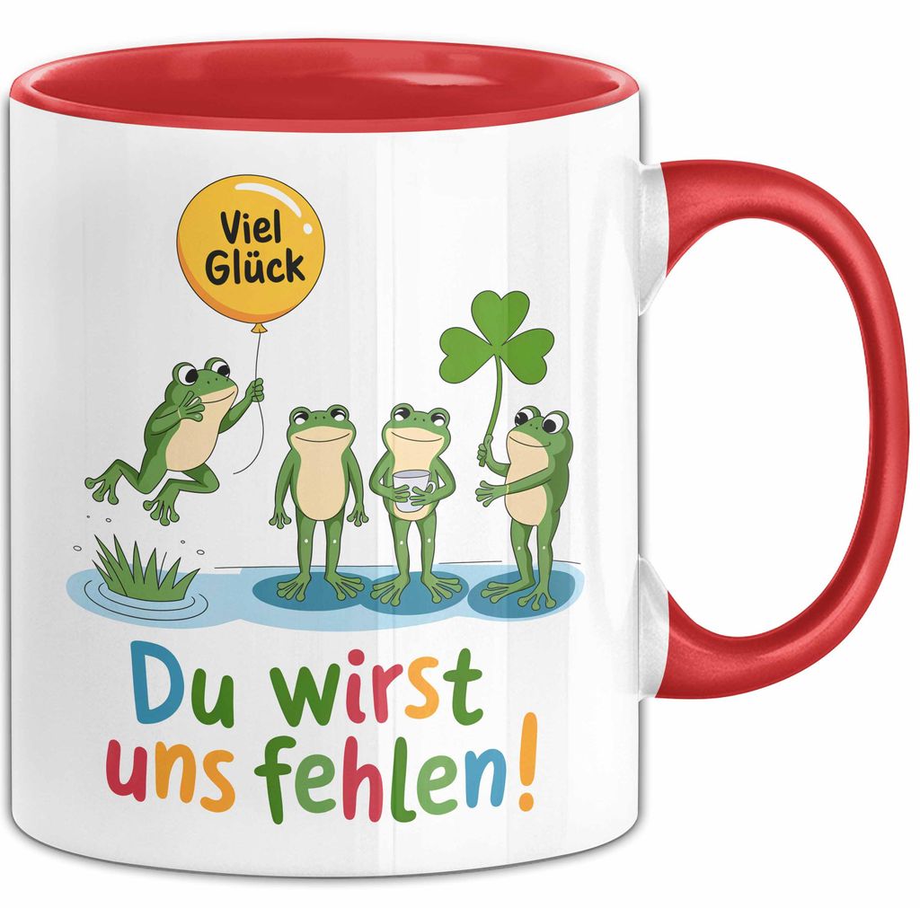 Büroarbeit Kollege Abschied Frösche Tasse Geschenk Lustige Geschenkidee Spruch Du Wirst Uns Fehlen (Rot)