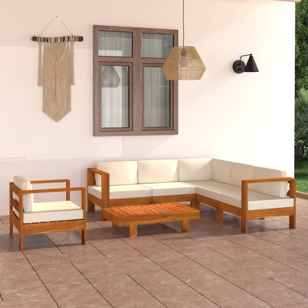 "Rabatt" 7-teiliges Garten-Lounge-Set mit Kissen 100x60 cm Akazienholz - Lounge-Dining set CC2517
