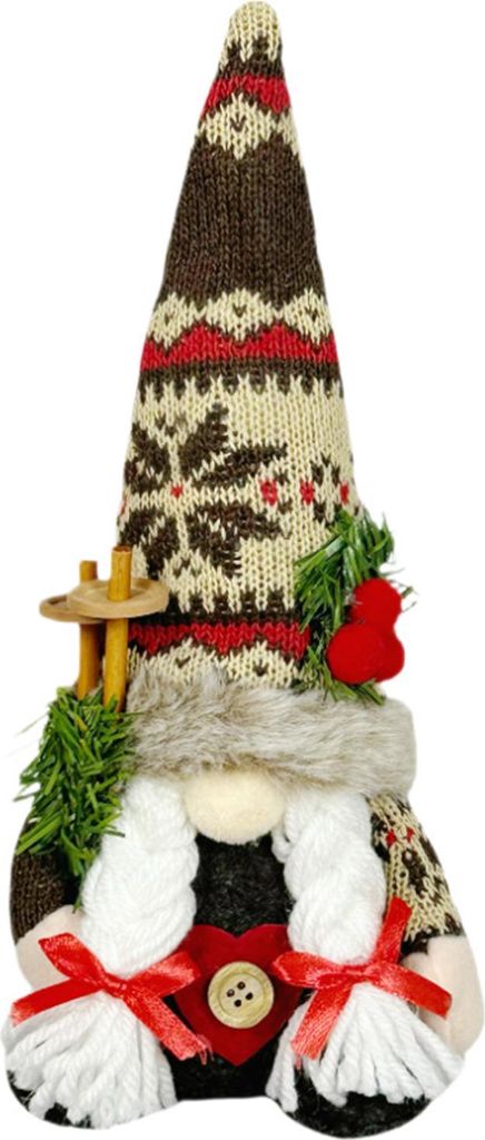 Weihnachtliche Plüsch-Gnom-Dekoration, handgefertigte Elfen-Zwergenfigur mit Strickmütze und Tannenzweigen, winterliche Stoffpuppe im schwedische...