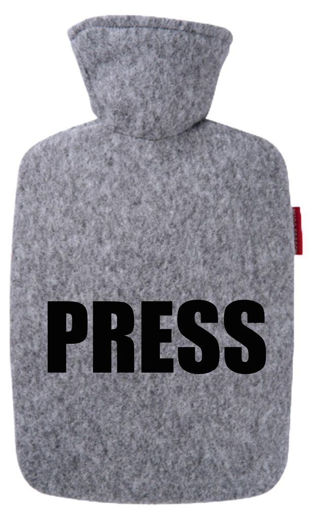 Huuraa Wärmflasche Press Schriftzug 1,8 Liter Filz Classic Filzbezug Bettflasche Geschenkidee