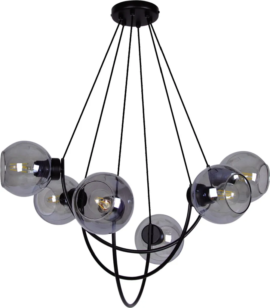Grand lustre de salon SIRIUS noir 6 bras en verre 85cm - Luminaire Kaja
