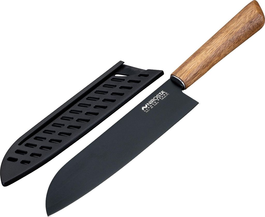 Nirosta Santokumesser Flow mit Antihaftbeschichtung und Akazienholzgriff Ideal für Fleisch, Gemüse und Obst, 18 cm Klinge