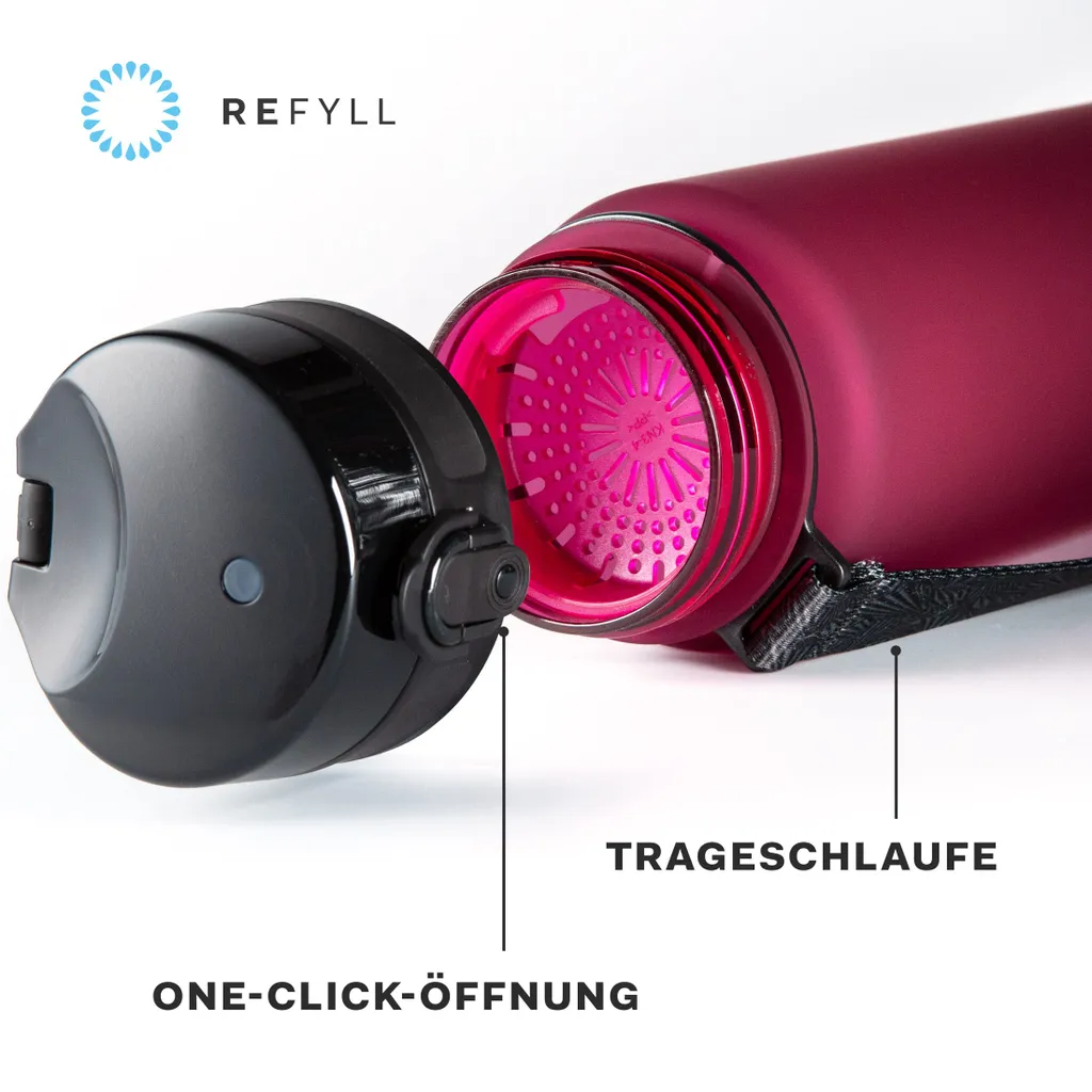 Bouteille d'eau réutilisable avec infuseur de fruits 1L Fuchsia
