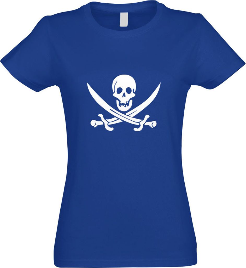 Kiwistar - T-Shirt tailliert - Damen - royal - Piraten Schädel - mit Motiv Bedruckt - Funshirt Design - Sport - Freizeit - Damen - XXL