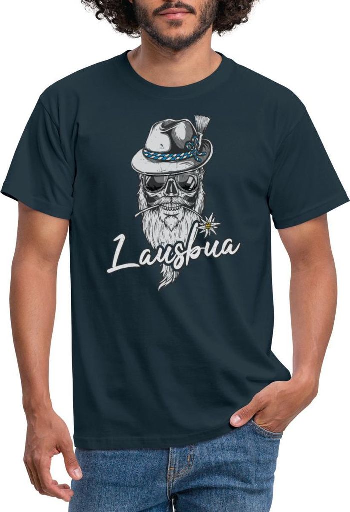 Spreadshirt Lausbua Totenkopf Mit Trachtenhut Männer T-Shirt, L, Navy