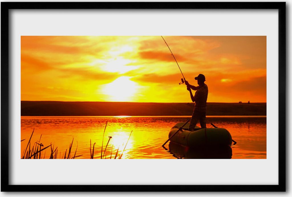 Bild 60x40 MDF-Rahmen Wandkunst Angler-Fisch-West Lake