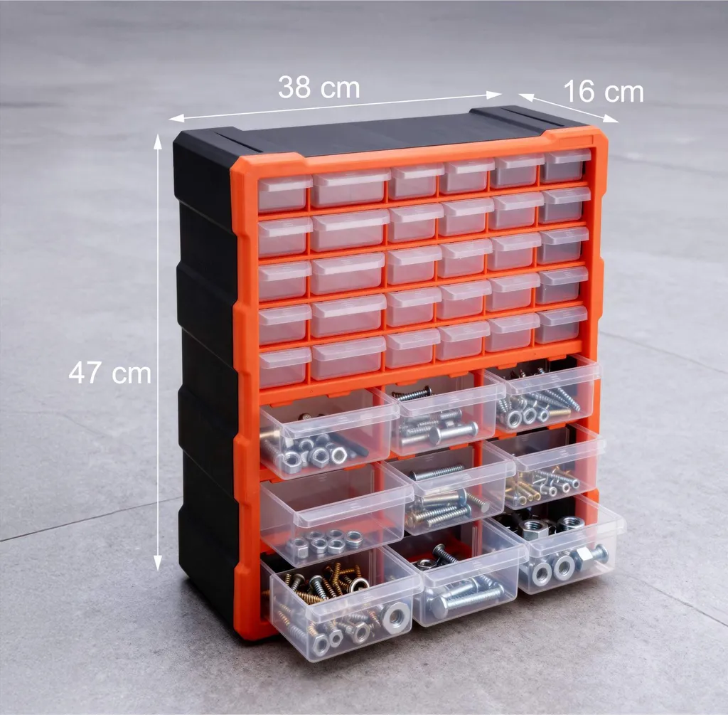 Organiseur d'atelier 39 tiroirs robuste avec compartiments modulables