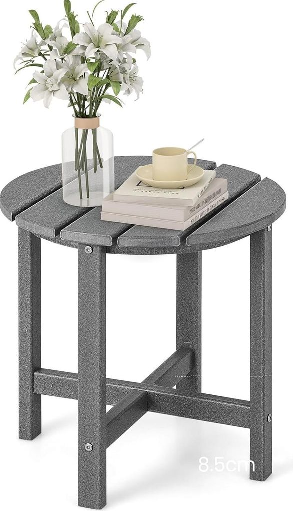 Balkontisch Gartentisch Klein, Garten Beistelltisch Wetterfest, Balkon Beistelltisch aus UV-beständigem HDPE, Patio Tisch bis 100 kg tragbar, Grau