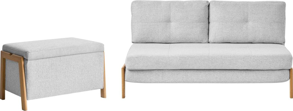 BELIANI Schlafsofa und Bank Set Hellgrau Stoff mit Schlaffunktion Stauraum Hohen Metallbeinen Dicke Rückenkissen Wohnzimmer Schlafsofa