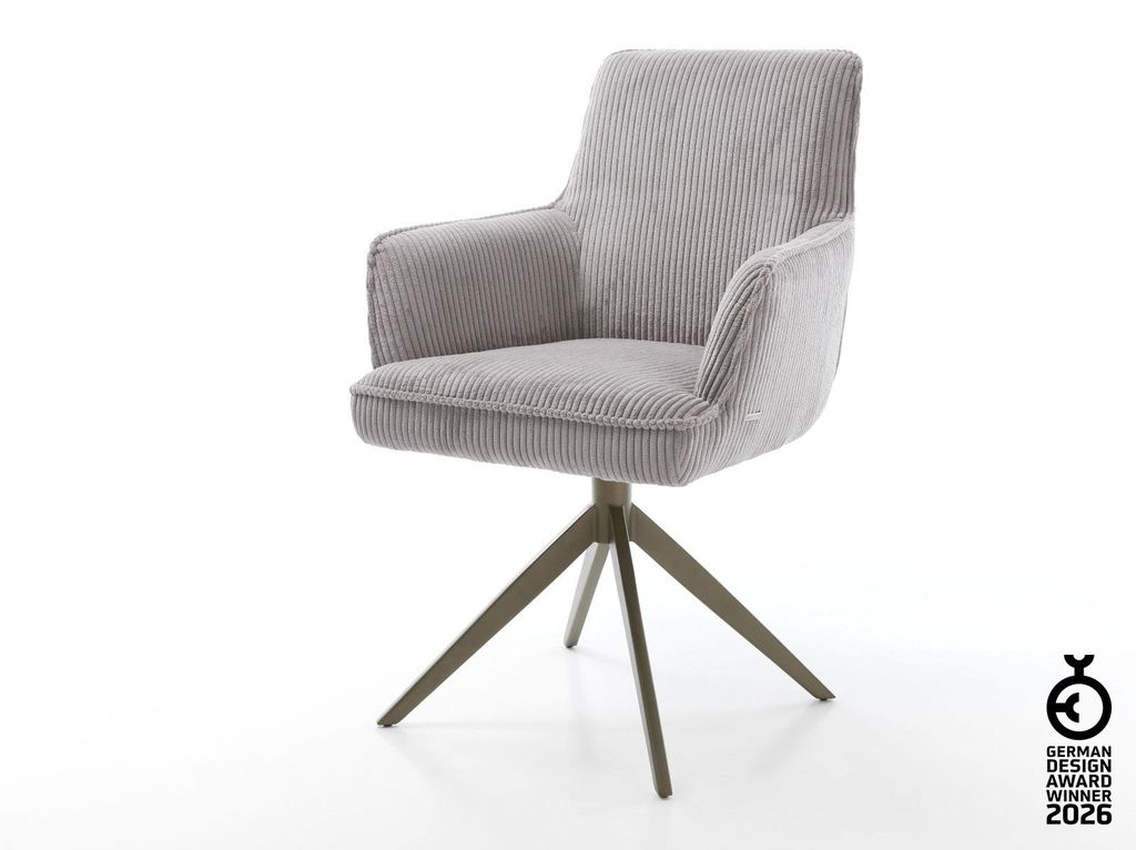 DELIFE Drehstuhl Heira-Flex mit Armlehnen Cord Silbergrau Kreuzgestell breit Effektfinish Titan 360° drehbar Wippfunktion Taschenfederkern