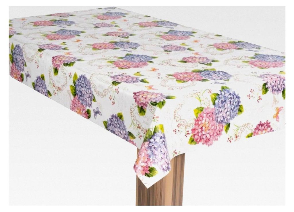 Wachstuch-Tischdecke Gartentischdecke Hortensien Lila Rosa, Größe: 100x200