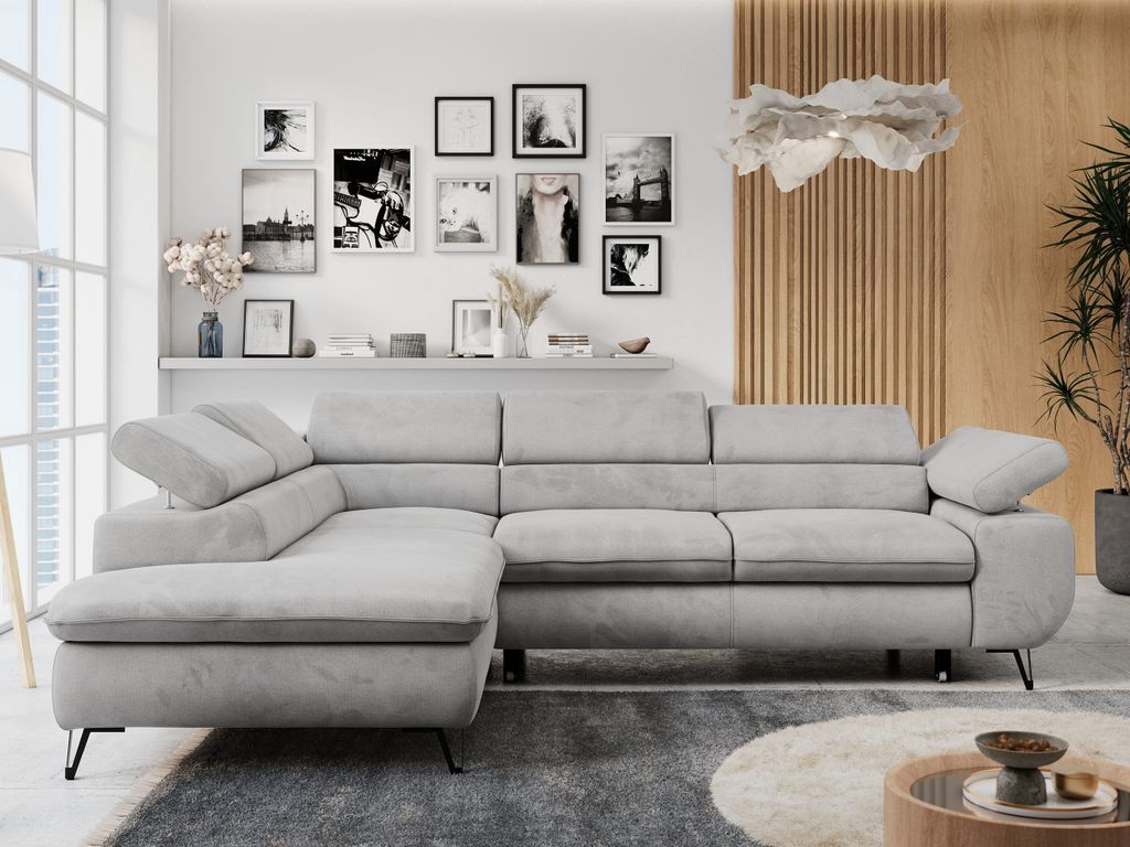 Ecksofa Sofa Grau, Wohnlandschaft L-Form mit Schlaffunktion Produktbild 