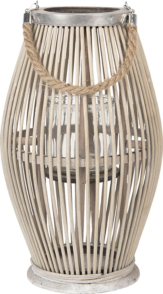 Photophore de salon en bois et verre rond gris pour bougie pilier
