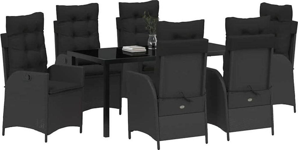 vidaXL Garten Essgruppe mit Kissen 7 pcs Schwarz Poly-Rattan