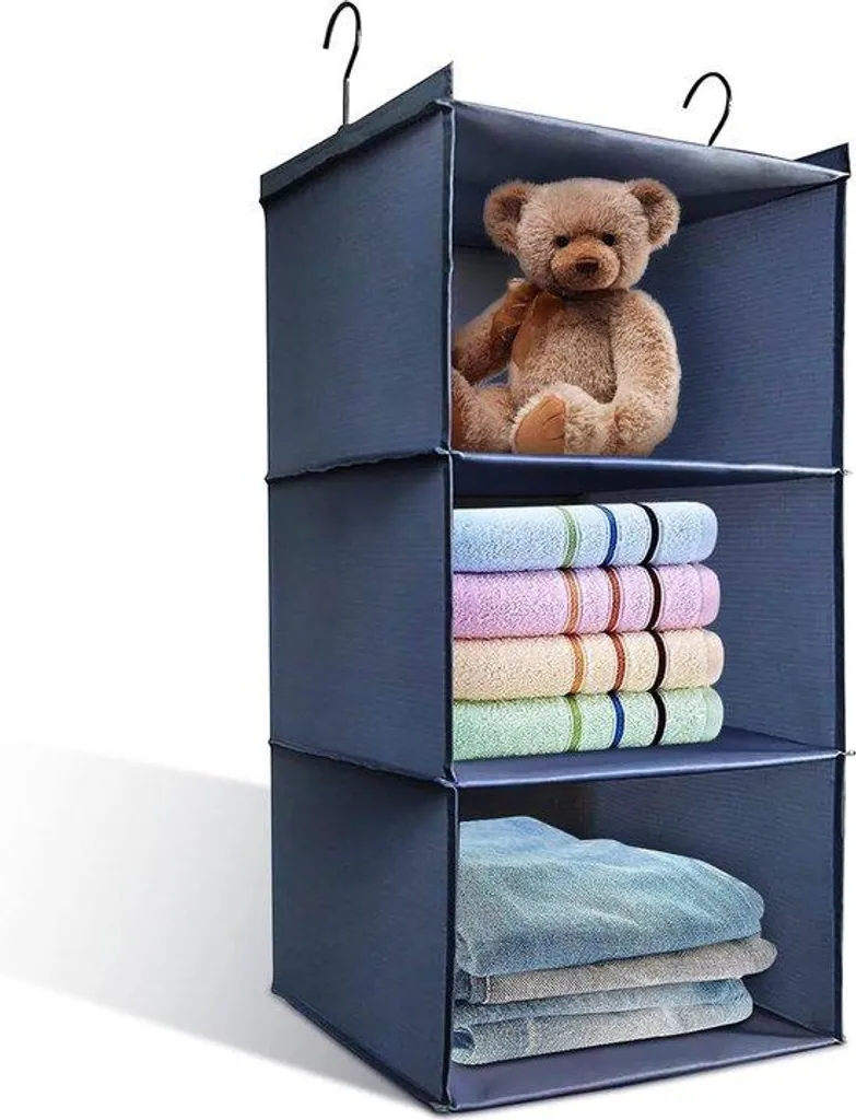 Rangement suspendu pliable et lavable avec 3 casiers en tissu noir