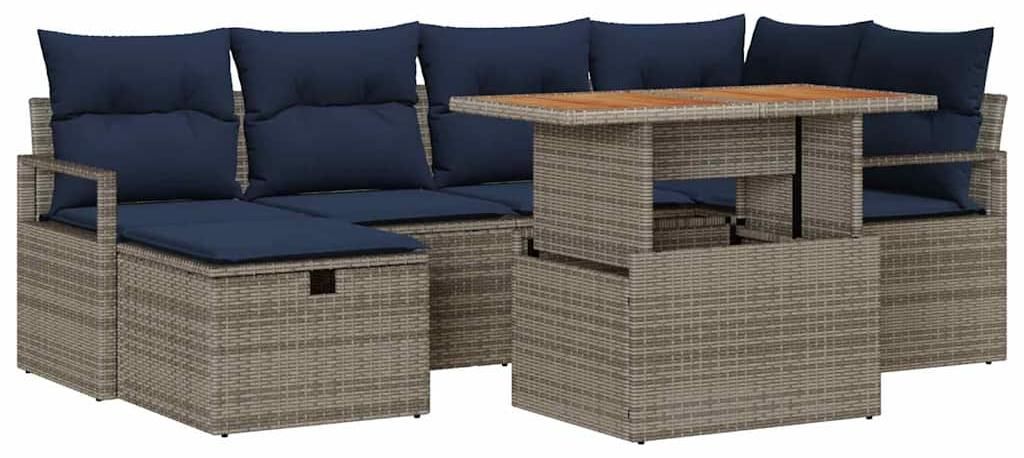 vidaXL Gartensofa-set mit Kissen mit Speicher 7 pcs Grau Poly-Rattan