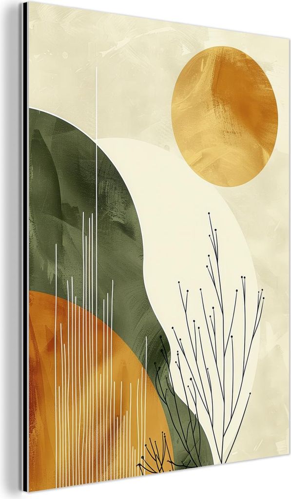 MuchoWow Wanddekoration Metall Metallbild Wandkunst 90x120 cm Abstrakt - Landschaft - Sonne - Kunst MuchoWow Aluminium Gemälde - Industrial