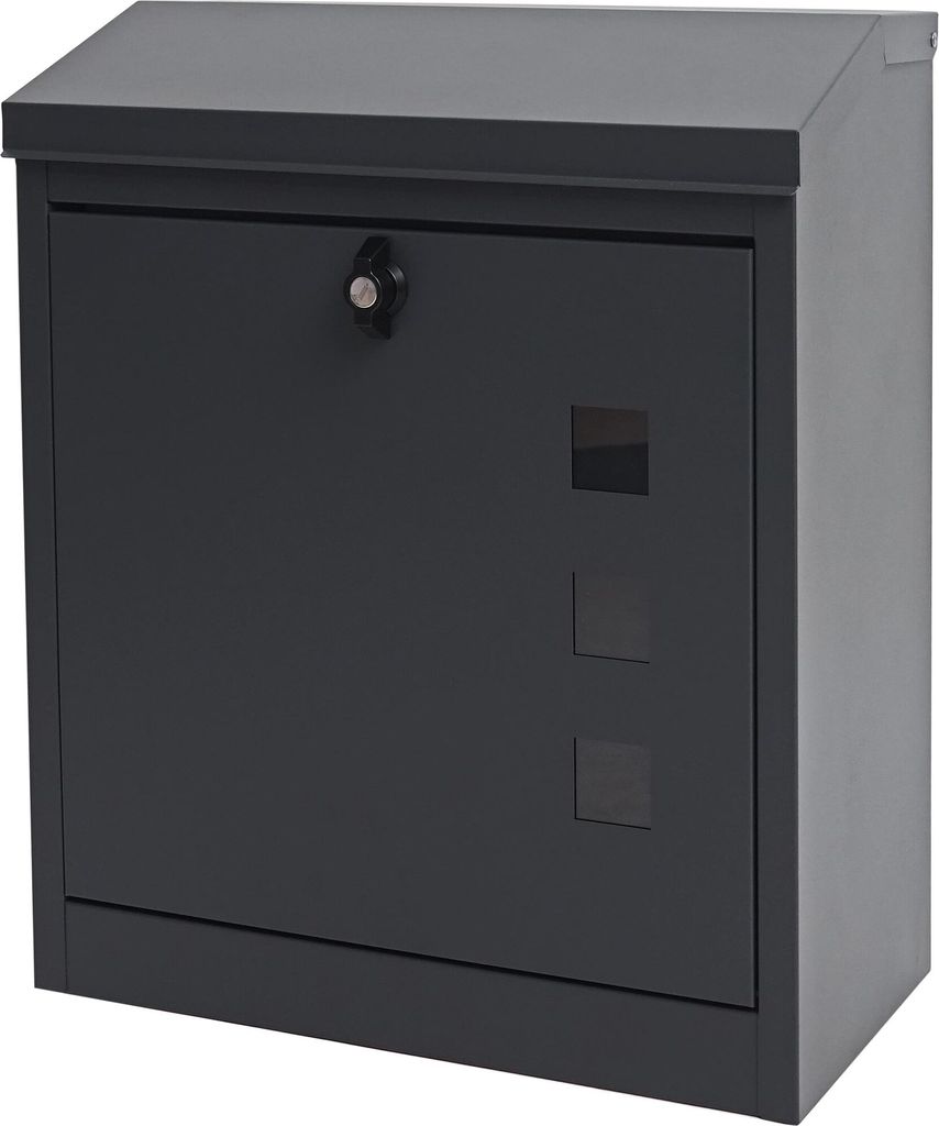 XXL Briefkasten HWC-H26, Firmenbriefkasten Postkasten, abschließbar pulverbeschichtet 52x44x25cm anthrazit-schwarz