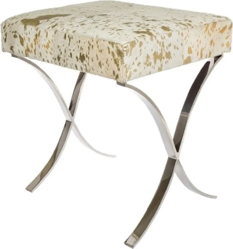 Tabouret en fourrure Casa Padrino blanc et or haut de gamme 40x33x45 cm