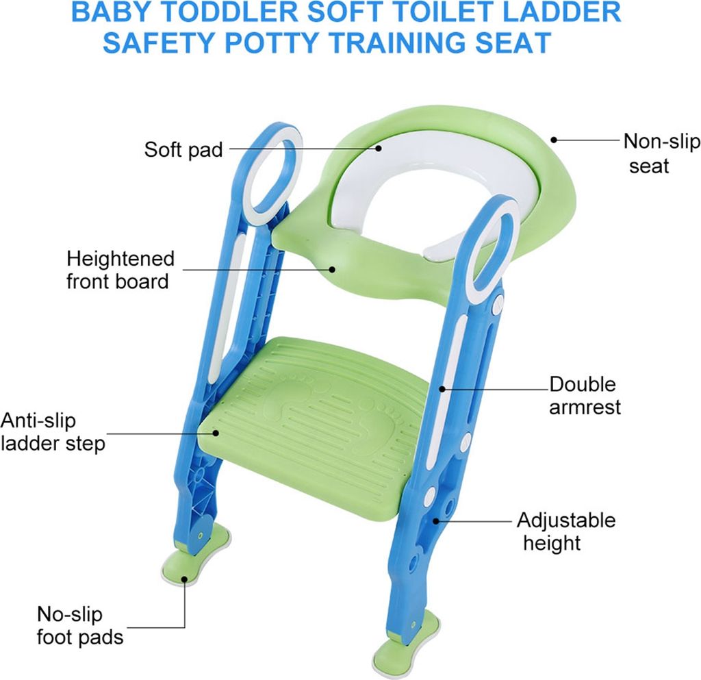 Baby Kleinkind weicher Toilettenstuhl Leiter verstellbare Sicherheit Töpfchen Training Sitz (blau grün)