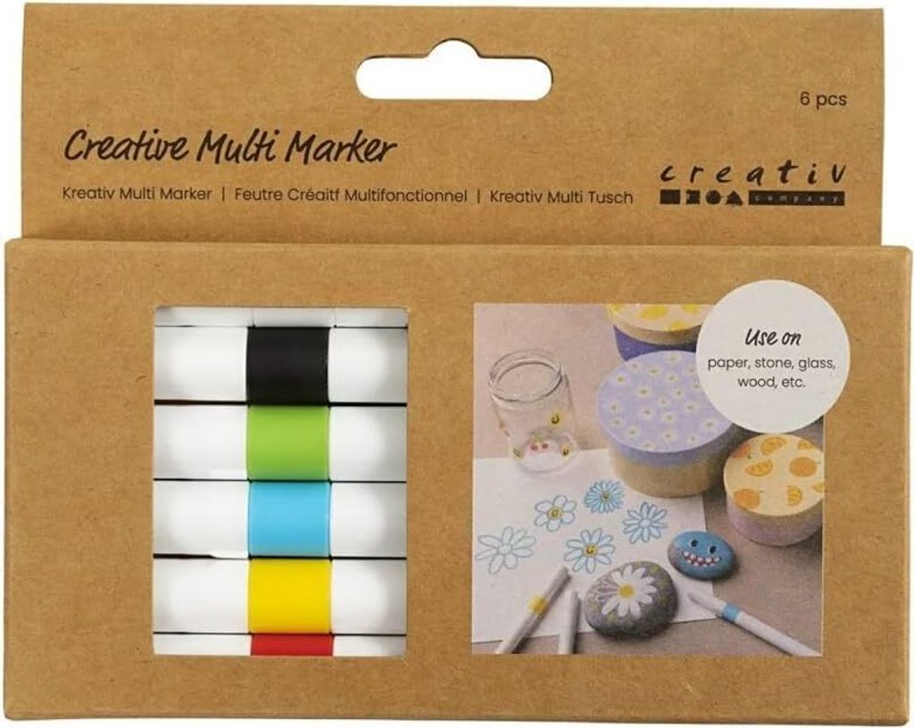 Kreativ Multi Marker – 6 Farben – Acrylmarker Nicht Permanent, Wasserbasiert – Für Stein, Glas, Porzellan, Papier, Holz – Abwaschbar – F...