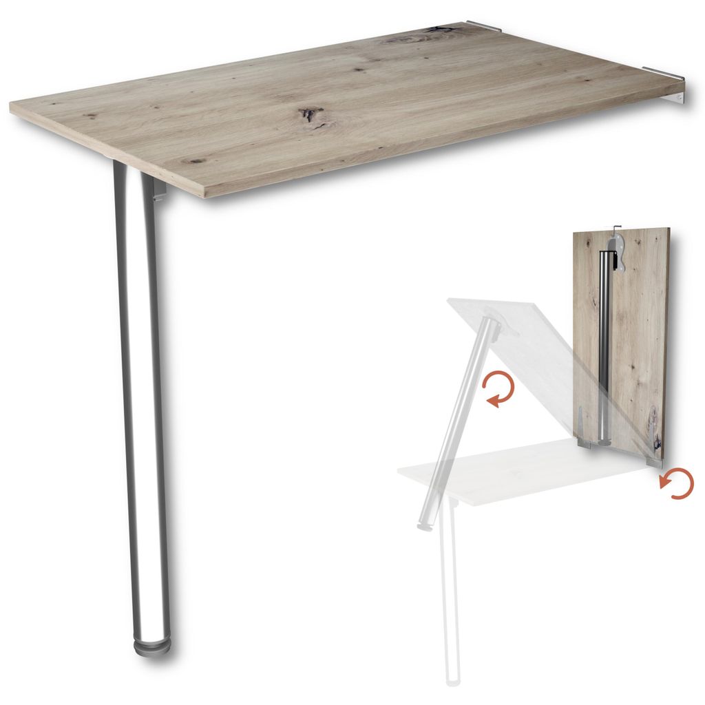 Wandklapptisch mit Tischbein Schreibtisch Tischplatte 80x50 Produktbild 