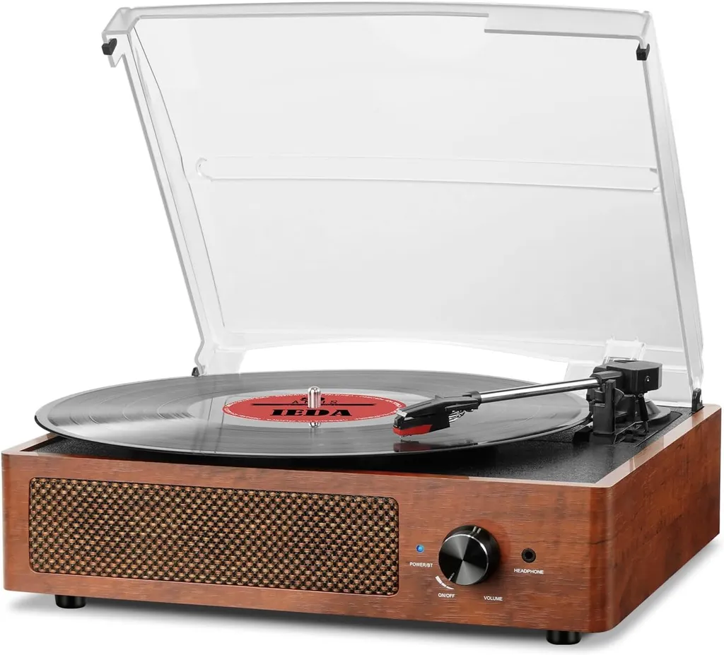 Platine vinyle Bluetooth style rétro orange 3 vitesses, son stéréo HD