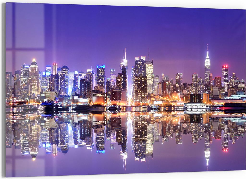 DEQORI Glasbild Echtglas 90x60 cm 'Manhattan gespiegelt' Wandbild Bild modern Deko