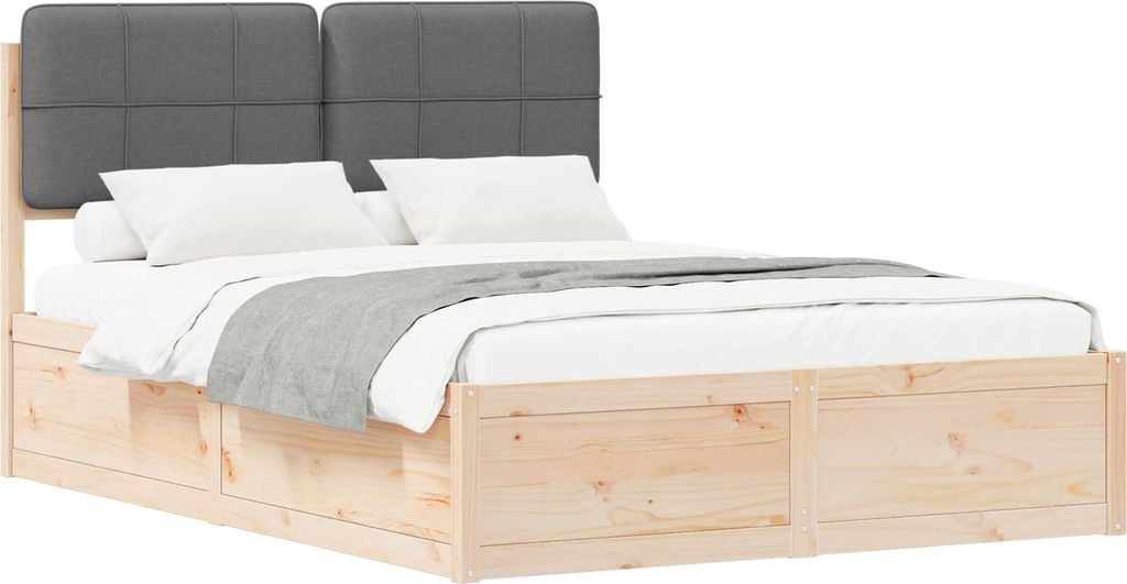 Bettgestell mit gepolstertem Kopfteil Dunkelgrau 135 x 190 cm