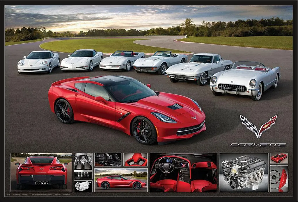 Affiche Corvette Stingray 2014 avec Cadre Shinsuke Maxi Noir 61x91 cm