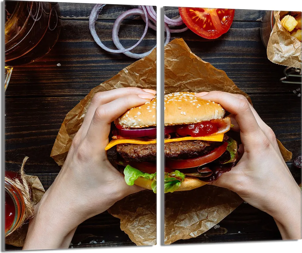 Set 2 Copri Piani Cottura 30x52 Vetro - Grafica Hamburger Food