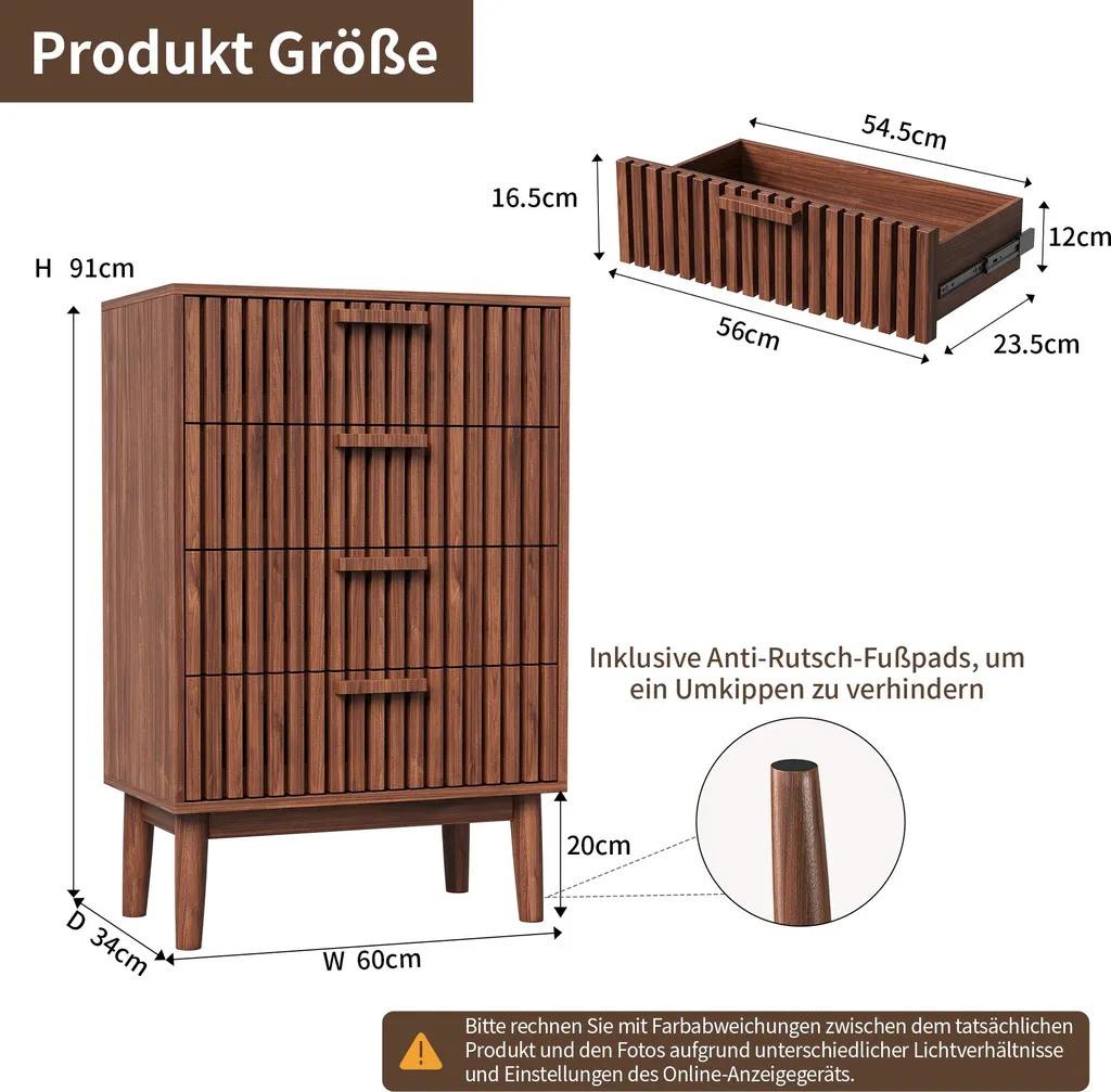 Buffet bas en bois noyer avec 4 tiroirs - Commode de rangement - 3