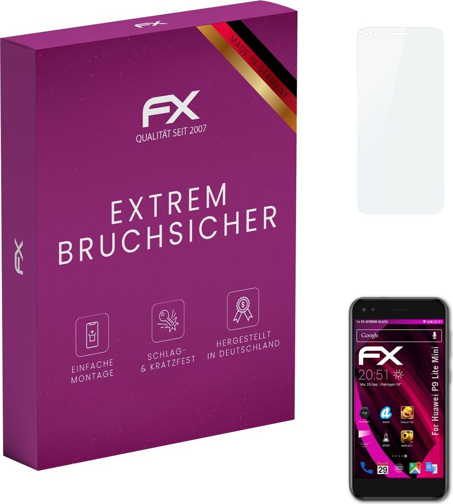 atFoliX FX-Hybrid-Glass Displayfolie kompatibel mit Huawei P9 Lite Mini Glasfolie