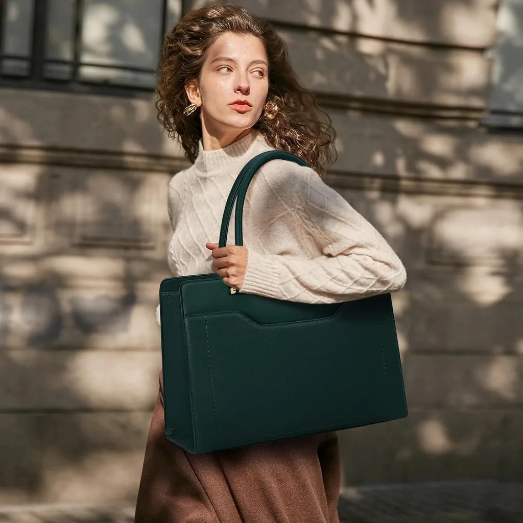 RAINSMORE Sac à Main 15.6 Pouces pour Ordinateur Portable Cuir Vert - 2