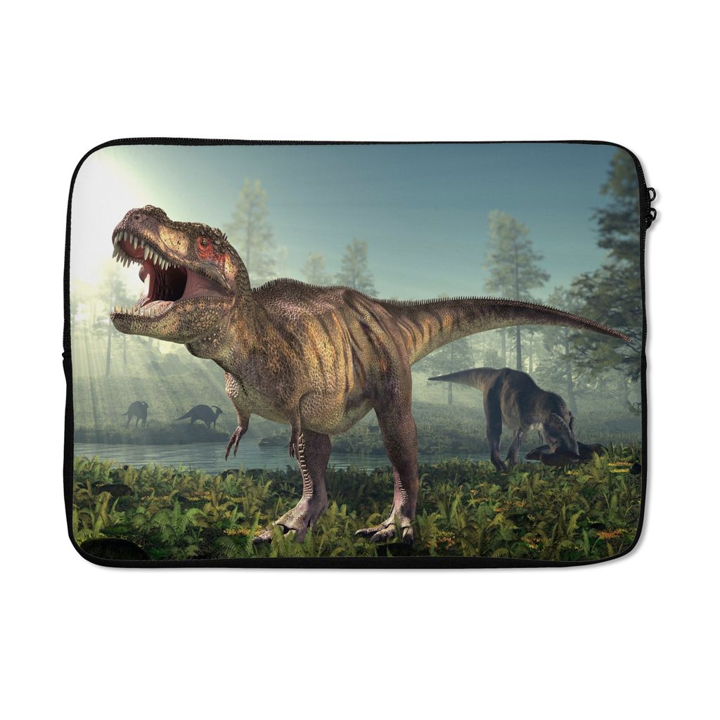 MuchoWow Laptop Hülle 13 Zoll Dino - Gras - Zeichnung - Kinder - Jungen Laptoptasche - Laptophülle - Sleeve - Rundumschutz