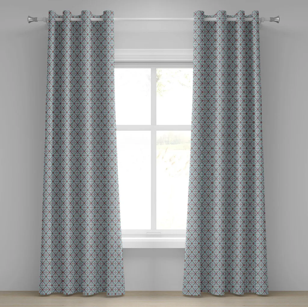 Tende a 2 Pannelli ABAKUHAUS 280x245 cm - Fantasia Etnica Blu Rosso